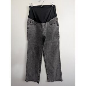 Gray Washed Straight-Leg Maternity Jeans-Pull Over-Belly Panel Size L